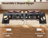 OffiGo 55 Inch L Shaped Standing Desk with 4 Wooden Drawers, White+Black