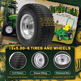 Wiltire 13x5.00-6 Flat Free Tire and Wheel Assemblies (2 Pack),13 x 5 x 6 Solid Rubber Tires and Wheel for Riding Lawn Mower - With 3/4" Bushings (Extra 5/8" Bushings) and 3" Centered Hub (Grey)