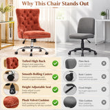 Orange Velvet Vanity Chair with Wheels, Armless Home Office Desk Chairs