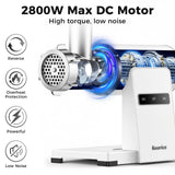 Kourice Electric Meat Grinder for Home Use, 2800W Peak Power, Heavy Duty Metal Body with Auto-Reverse, 2 Blades & 3 Grinding Plates, Sausage Stuffer & Kibbeh Kit, Easy Clean, White