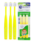 Brilliant Oral Care Baby Toothbrush with Soft Bristles and Round Head, for a Toddler Approved, Easy to Use All-Around Clean Mouth, Ages 0-2 Years, Yellow, 3 Pack