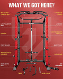 Goimu C1-V4 Power Cage, 2000LBS Squat Rack with LAT Pulldown, Multi-Function Weight Cage Strength Training Machine, Workout Cage with More Attachments (C1-SE RD)