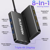 Laptop Docking Station 3 Monitors for HP, 8-in-1 USB C Dock with 2 HDMI, DP