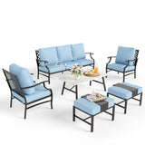 MIXPATIO 6-Piece Patio Conversation Set, Coffee Table, 2 Ottomans, Blue