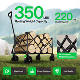 VIVOSUN Collapsible Folding Wagon, 350 lb Load-Bearing Outdoor Utility Cart with Silent Universal Wheels, Cup Holders &Side Pockets, Adjustable Handle