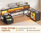 SEDETA 78.7” Large L Shaped Gaming Desk with Drawers, LED Light