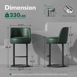 Ollega 26" Green Counter Height Bar Stools Set of 6, Anti-Pinch Swivel