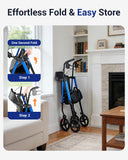 Telgome Walkers for Seniors with Seat, Thickened Flat Tube Frame, Foldable Rollator 350 lbs Load, Height Adjustable,8'' Big Wheels, Rolling Walker,Blue