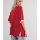Songling Womens 3/4 Length Sleeve Casual Loose Fit Summer Tee Shirt Basics Cotton t Shirts Trendy Tops Red