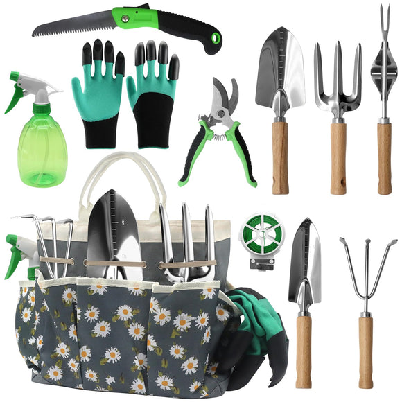 11-Piece Gardening Hand Tools Set with Durable Garden Tool Organizer Bag, Rust-Resistant and Stylish Heavy Duty Garden Tools for Gardening