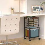 BOHDK Rolling File Cart, 6-Tier Under Desk Organizer on Lockable Wheels, Brown Wood Planks & Mesh File Cart with Sliding Drawer and Paper Trays for Office Home School, 14.8" L x 11.8" D x 27.7" H BOHDK