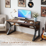 LUKYRA 47 Inch Computer Desk with Storage, Office Desk, Large Legroom, Sturdy U-Shaped Metal Frame Study Table, Home Rustic Brown