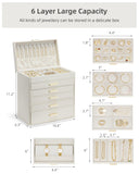 VLANDO 6 Layer Large Jewelry Box - Jewelry Holder Organizer, Jewelry Box Organizer for Drawer Necklace Ring Bracelet and Watch, Birthday Gift for Loved Ones - Beige