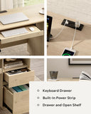 MoomJiee 47" Computer Desk with Charging Station Light Oak