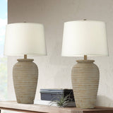 John Timberland Austin 28" Tall Jug Southwest Farmhouse Rustic Modern Table Lamps Set of 2 Sand Toned Ridged Finish Cream Shade Living Room Bedroom Bedside Nightstand House Office Home Kitchen