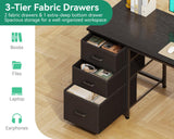AODK 51 Inch Computer Desk with Fabric Drawers & USB Power Outlets, Reversible Home Office Desk with Storage Shelves, Work from Home
