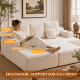 Boneless Couch Cloud Modular Sectional Sofa, Modern Convertible L Shaped 3 Seat Corduroy Deep Seat Boneless Couches with 5 Pillows for Living Room, Apartment (Beige, Left Facing Chaise+Ottoman)