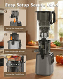 HOMEASY Cold Press Juicer Machines, 5.8'' Large Feed Chute for Whole Fruits and Vegetables, 300W Slow Masticating Juicer, High Juice Yield, 5 Smart Modes, Easy to Clean