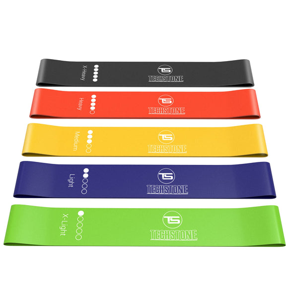 TechStone Resistance Bands Set for Men and Women, Pack of 5 Different Levels Elastic Band for Home Gym Long Exercise Workout – Great Fitness Equipment for Training, Yoga – Free Carrying Bag TechStone