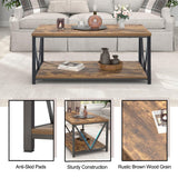 EXCEFUR Modern Coffee Table, Industrial Metal and Wood Living Room Table with Storage Shelf, Rustic Brown