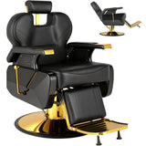 Black and Gold Barber Chair, Heavy Duty Hydraulic Reclining Barber Chair for Barbershop w/ Adjustable Headrest & Footrest, 360° Swivel Studry Frame barber Chair for home, Spa, Tattoo, Beauty Salon