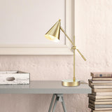 Globe Electric x Novogratz 52887 18" Desk Lamp, Matte Brass Finish, Adjustable Height, Balance Arm, Rotary Switch on Shade, Modern Lighting for Bedroom or Office, E26 Base 50W Bulb