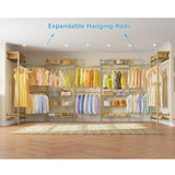 Timate U3 U Shape Garment Rack Heavy Duty Clothes Rack for Hanging Clothes, Expandable Industrial Pipe Clothing Racks Wall Mounted Closets L Shaped Closets Wardrobe Closet System Large Closet Kit Gold