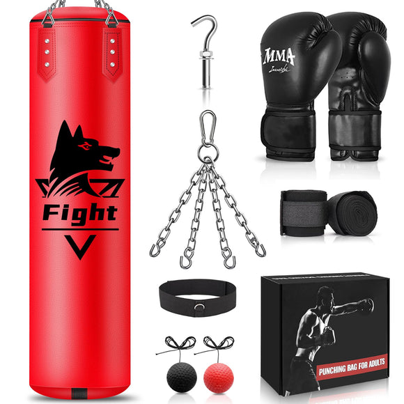 4FT Hanging Punching Bag for Adults, Super PU Leather Boxing Training Equipment Heavy Bag with 12OZ MMA Gloves, Unfilled Kicking Bag Boxing Set for Training Karate Kickboxing Muay Thai YORWHIN