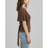 SeeLuNa Women Cinched Waist Shirts Stretchy Dolman Sleeve Boat Neck Knit Top Trendy Streetwear Outfits Basic Workout Tee Tops(Brown,L)