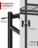 Sakugi Clothes Rack - 33.0" x 12.2" x 79.5" Clothing Rack with Shelves & Wheels, Multi-Functional Wardrobe Closet with Hooks, Sturdy Metal Garment Rack for Bedroom, Laundry, Balcony (Black)