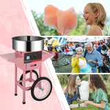 ROVSUN 21 Inch Cotton Candy Machine Commercial, Candy Floss Maker Electric Cotton Candy Maker w/Cart Stainless Steel Bowl, Sugar Scoop and Large Storage Drawer for Home Party Carnival