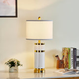 BLHDZJR Ceramic White Gold-Plated Decorative 28" Table Lamps Set of 2 with E26 Socket&Rotary Switch,USB A+C Ports,Modern Bedside Lamps for Nightstand,Bedroom,Living Room,Decoration,Office(Bulbs in)