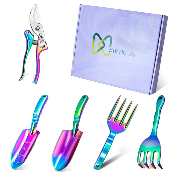 Rainbow Gardening Tool Set, Shovel, Pruning Shears and Hand Fork Gardening Hand toolsgardening Supplies (5 Pieces)