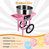 Electric Cotton Candy Machine with Rolling Cart, 1000W Candy Floss Maker Featuring 20.5" Stainless Steel Bowl, Adjustable Temperature, Drawer Design, for Parties and Events, Pink