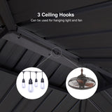 PURPLE LEAF Grill Gazebo Hardtop 6.5' x 12' Aluminum Side Shelves, Gray