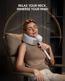 Bluvol Nest 10 Ultra Immersive Heated Neck Massager, Therapist-Style Deep Tissue Pain Relief, 360° Spatial Audio, Cordless Massager for TV Watching, Gaming, Office Work, Silver