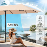 MFSTUDIO Outdoor Dining Set with 13 ft Beige Umbrella for 6, Brown Chairs