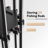 Fishing Rod Holder Wood, Holds Up to 16 Rods or Combos, 360° Spinning Fishing Pole Holder for Garage XIGOO