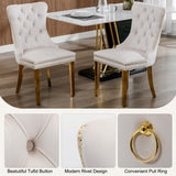 SSLine White Faux Marble Round Dining Table Set for 4 with Velvet Chairs