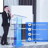 Acrylic Podium Stand, 43” Pulpit for Churches with 15 Colors Adjustable, Modern Lectern with Storage Shelf for Classroom