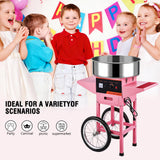 Professional Cotton Candy Machine - Commercial Electric Maker With Drawer & Large Stainless Steel Sugar Scoop- Fast Heat-Up - Perfect For Parties & Business,Pink W/Cart