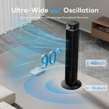 Abolee Tower Fan for Bedroom, 90° Oscillating Bladeless Standing Fan with Remote, 27ft/s High Velocity, 40 Inch, 32dB Quiet for Sleep, 3 Speeds, 4 Modes, 12H Timer, Auto Mode, Home Office Indoor black