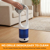 NEWBULIG 22" Bladeless Tower Fan for Bedroom, 80°Oscillating Quiet Fan, 8 Speeds, 9H Timer, Remote Control & LED Display, Portable Design, Easy to Clean for Home, Office, Blue&White