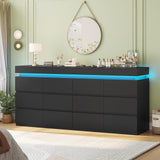 HAUOMS 12 Drawer Dresser with LED Light, Black Modern Chest of Drawers for Bedroom,Long Dresser with Drawers for Living Room, Entryway, Hallway