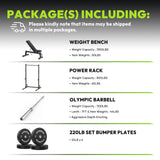 HANDBODE Squat Rack, 7ft Barbell, Weight Bench, Weight Plates Set 220 lb, Home Gym Equipment, Silver