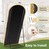 Furnbar Floor Mirror, 78"x38" Oversized Full Length Mirror with Stand, Arched Full Body Mirror Standing Hanging Leaning Against Wall, Aluminum Frame Giant Mirrors for Bedroom Cloakroom, Gold