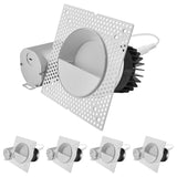 LUXRITE 4-Inch LED Trimless Recessed Spotlight with White Wall Washer Trim Replacement 25W, 2000LM, 2700K-5000K, 60° Beam Angle, Dimmable, Push-n-Lock, CRI90, Damp & IC Rated, ETL White (4 Pack)