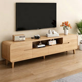 Quvex 94.5" Mid Century TV Stand for 85-100 Inch TVs, Natural Entertainment Center with Storage Cabinets, Drawers, Open Shelf & Cable Management, Solid Wood Legs, Media Console for Living Room