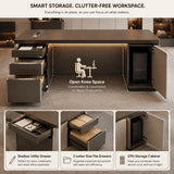 kmnub 70.9 in Modern LED Solid Wood Executive Desk with Storage