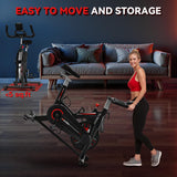 Exercise Bike, Wenoker Magnetic Resistance Stationary Bike for Home App Sync Indoor Bike with 350lbs Weight Capacity, Tablet Holder and Fitness Courses for Weight Loss[Black Red]